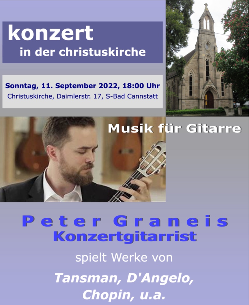 Read more about the article 11.09.2022 – 18 Uhr: Gitarrenkonzert mit Peter Graneis
